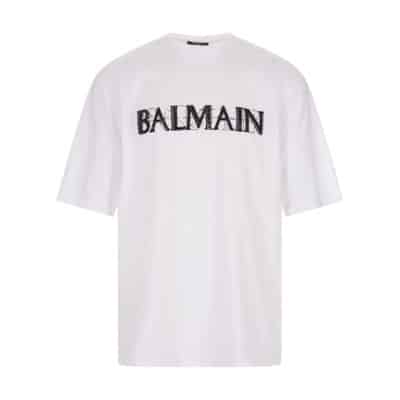 Oversize Kristal Logo T-shirt Balmain , White , Heren