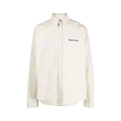 Oversized Katoenen Popeline Shirt Balenciaga , Beige , Heren