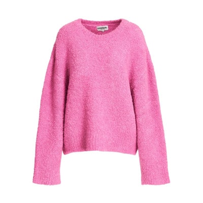 Oversized trui met textuur van bouclé en afneembare geribbelde col Essentiel Antwerp , Pink , Dames