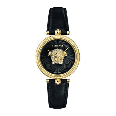 Palazzo Zwart Leren Horloge Versace , Yellow , Dames