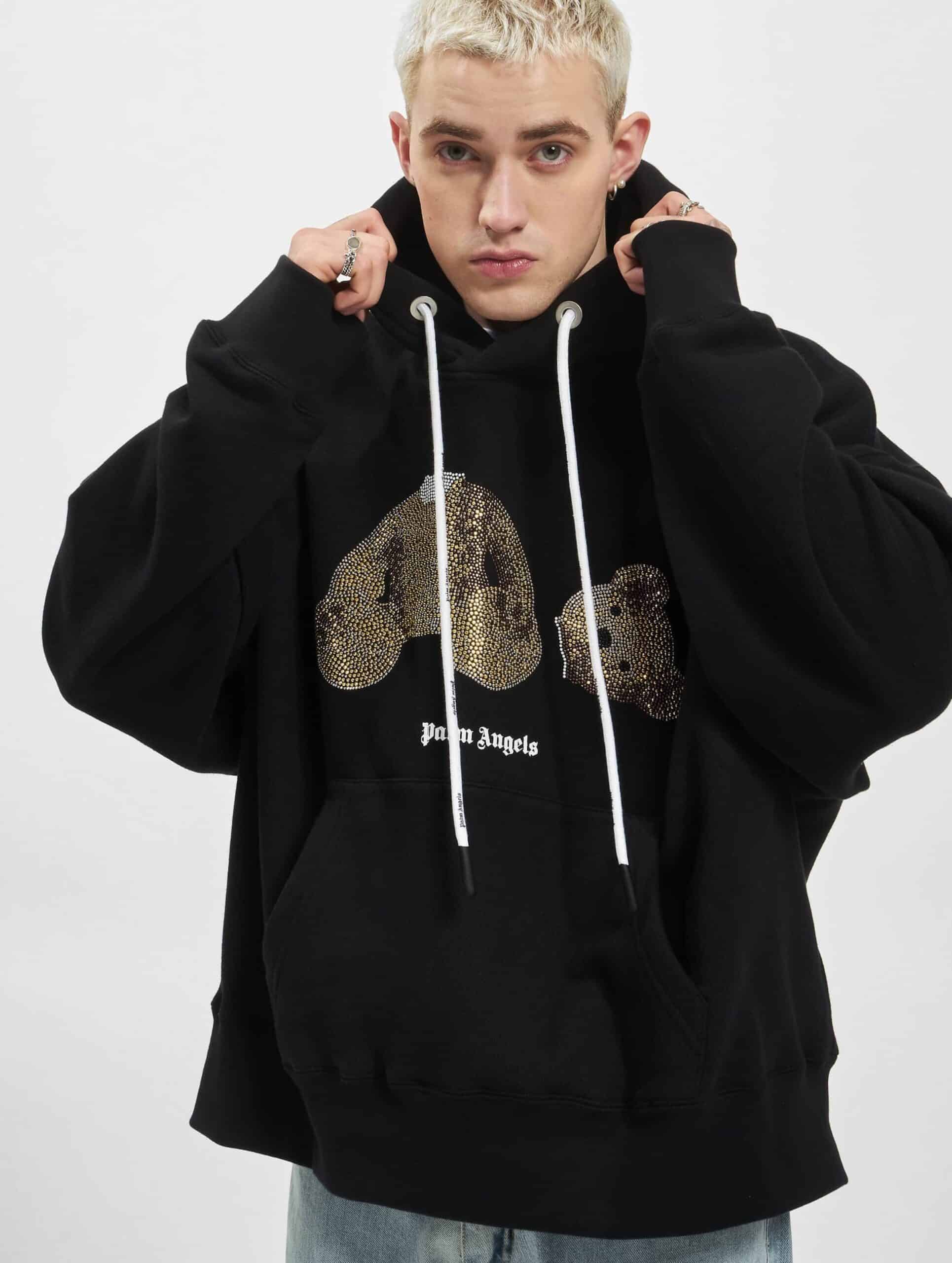 Palm Angels PA Sequins Bear Hoodie Mannen op kleur zwart, Maat L