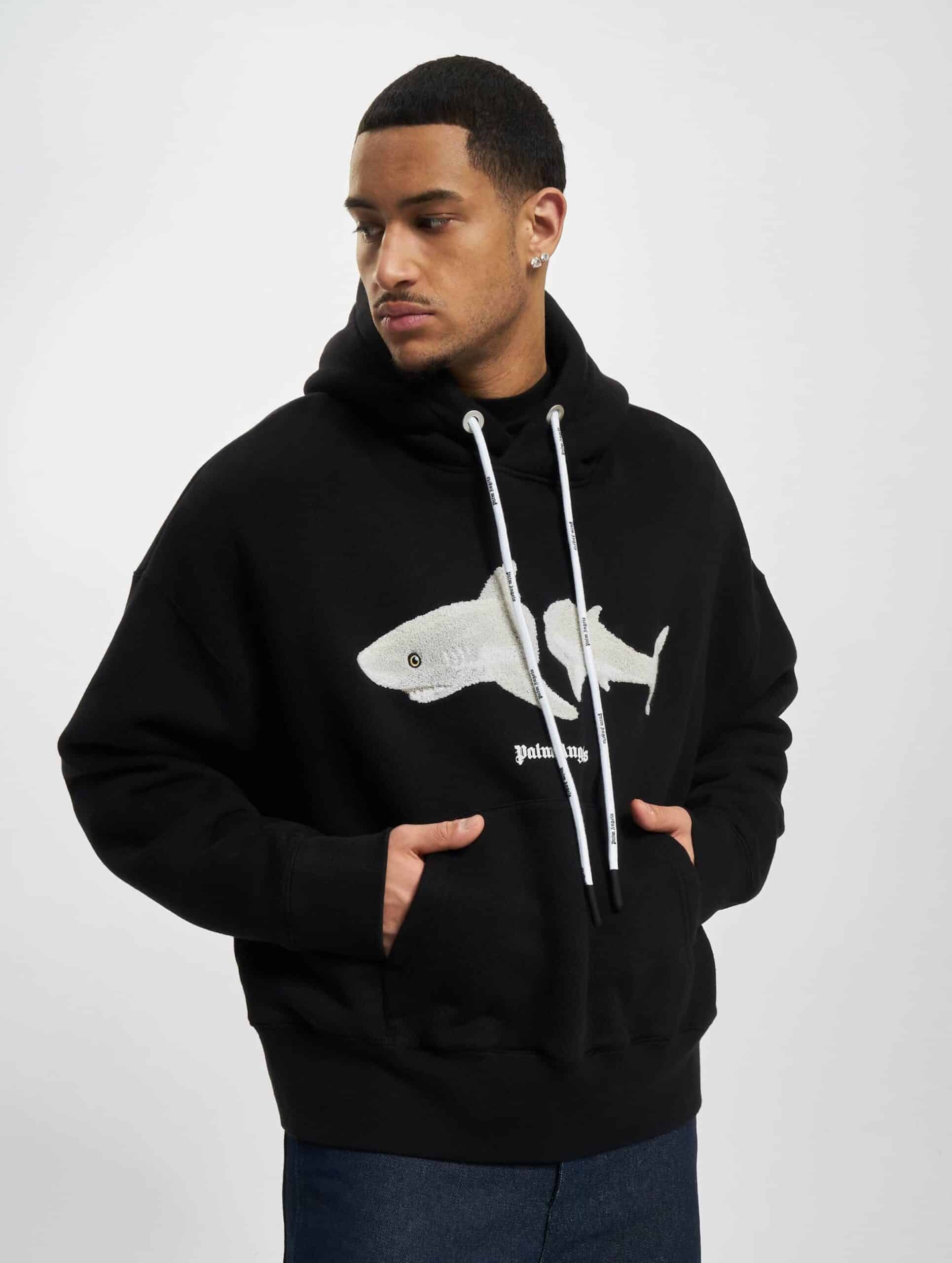 Palm Angels White Shark Hoodie Mannen op kleur zwart, Maat L