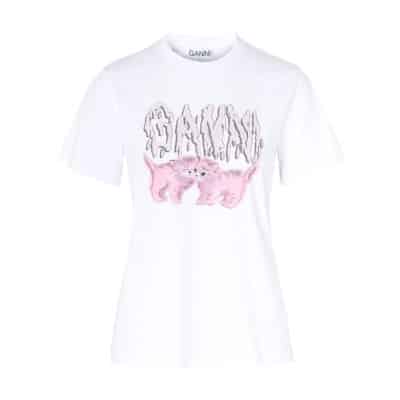 Relaxte Katten T-Shirt Ganni , White , Dames