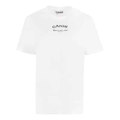 Relaxte O-hals T-shirt Ganni , White , Dames