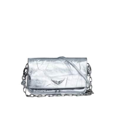 Rock Nano Metallic Leren Clutch Tas Zadig & Voltaire , Gray , Dames