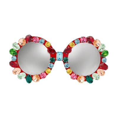 Rode Ronde Frame Zonnebril Kristal Detail Dolce & Gabbana , Multicolor , Dames