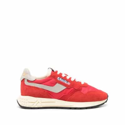 Rode en witte jersey sneakers met suède patches Autry , Red , Heren