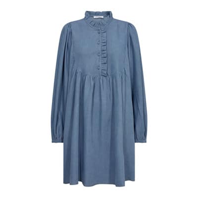 Ruche Denim Jurk in Denim Blauw Co'Couture , Blue , Dames