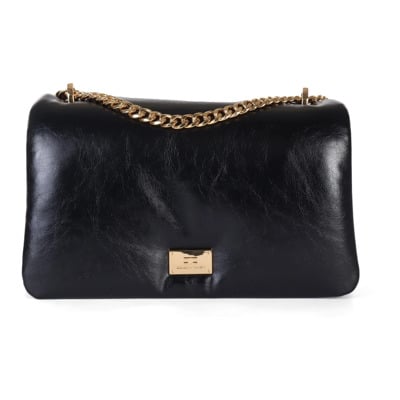 Schoudertas met gebarsten effect en logo plaatje Elisabetta Franchi , Black , Dames