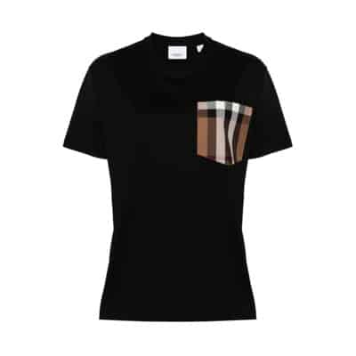 Signature Check Crew Neck T-shirt Burberry , Black , Dames