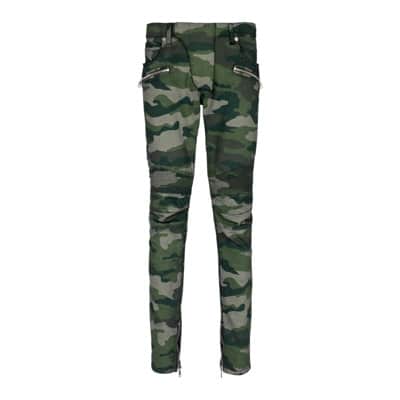 Slim-fit jeans in camouflage denim met geribbelde details Balmain , Green , Heren