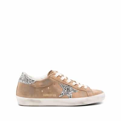 Sneakers van verweerd suède met glitterdetails Golden Goose , Brown , Dames