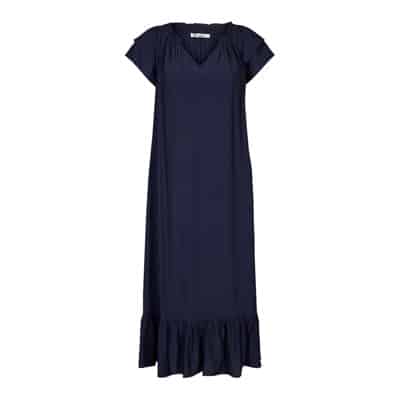 Statement Maxi Jurk met VHals en Gerimpelde Zoom Co'Couture , Blue , Dames