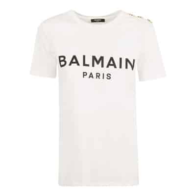 Stijlvolle Dames Zwart en Wit T-Shirt Balmain , White , Dames