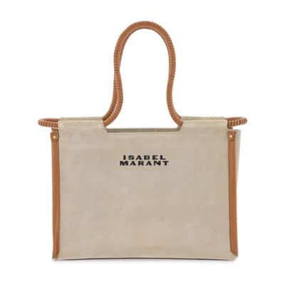 Suede Tote Tas met Geborduurd Logo Isabel Marant , Beige , Dames