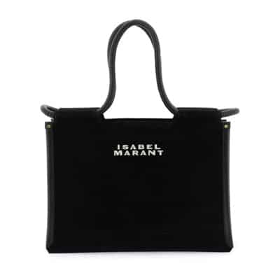 Suede Tote Tas met Geborduurd Logo Isabel Marant , Black , Dames