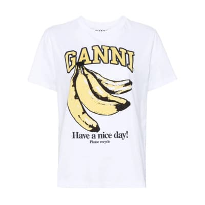 T-shirt met Grafische Print en Ronde Hals Ganni , White , Dames