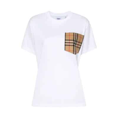 T-shirt met Signature Check Zak Burberry , White , Dames