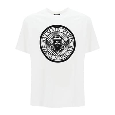 T-shirt met flockprint Balmain , White , Heren