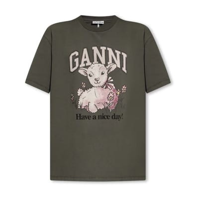 T-shirt met logo Ganni , Gray , Dames