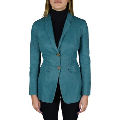 Turquoise Linnen Jas met Houten Details Prada , Blue , Dames