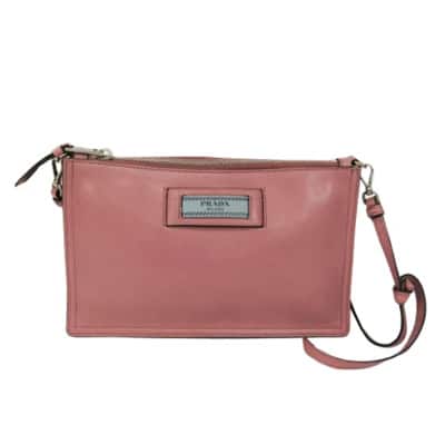 Tweedehands Roze Leren Prada Schoudertas Prada Vintage , Pink , Dames