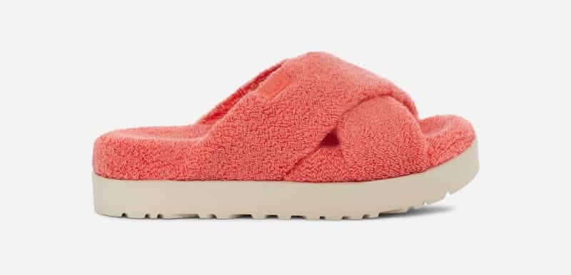 UGG® Fuzz Sugar Terry Cross Slide in Peach Bliss, Maat 40, Wol