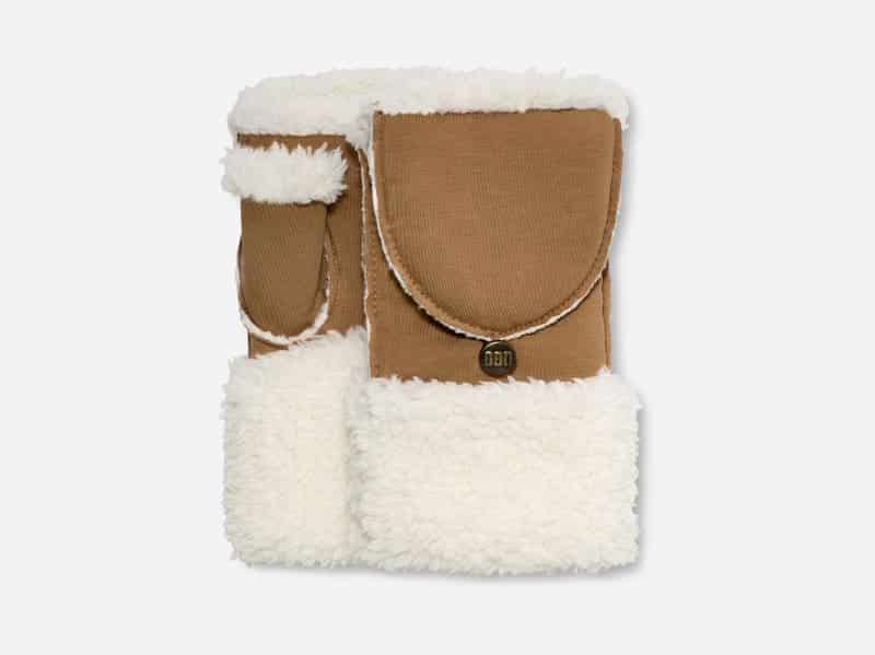 UGG® Omklapwant van gebonden fleece in Brown, Maat S/M, Polyester/Katoen/Fleece