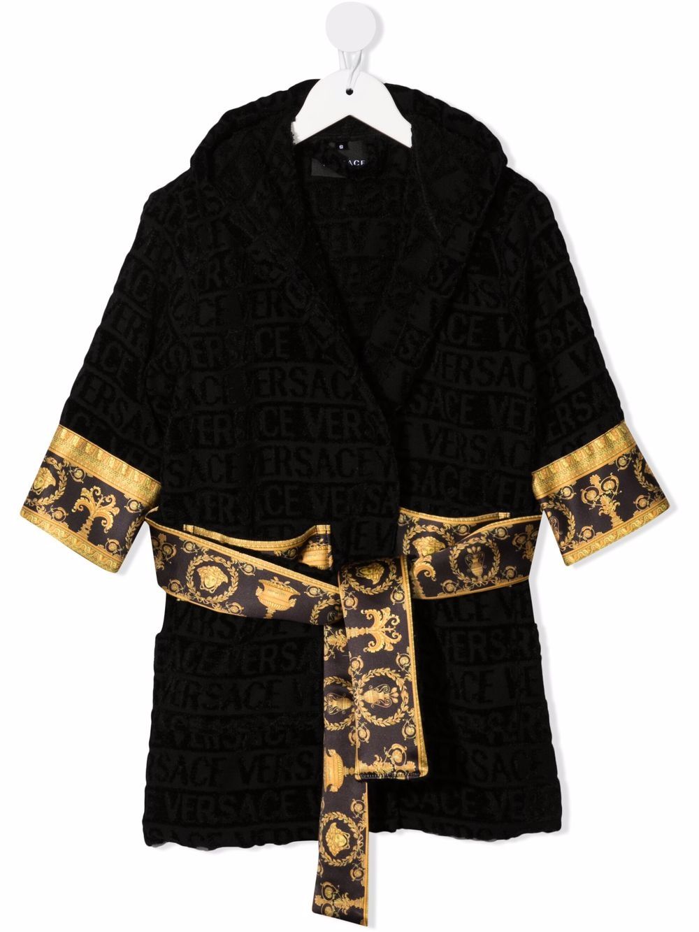 Versace Kids Badjas met tekst en capuchon - Zwart