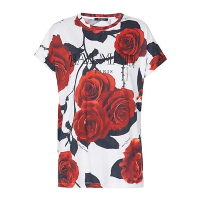 Vintage T-shirt met rood rozenprint Balmain , Red , Dames