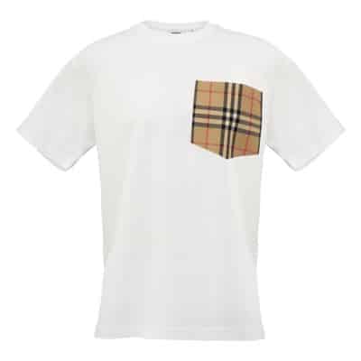 Wit T-shirt met iconisch ruitpatroon Burberry , White , Heren