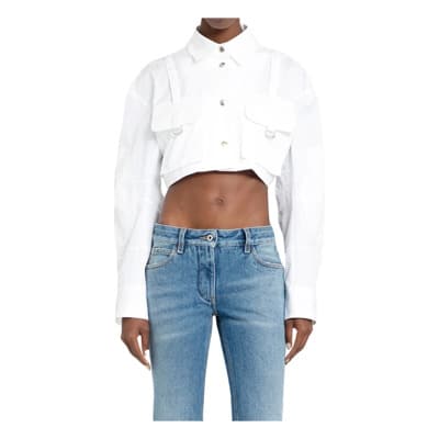 Witte Cargo Crop Shirt met Cargo Zakken Off White , White , Dames