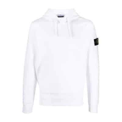 Witte Hoodie met Contour Trekkoord en Zak Stone Island , White , Heren