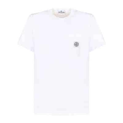 Witte Katoenen T-shirt Stone Island , White , Heren