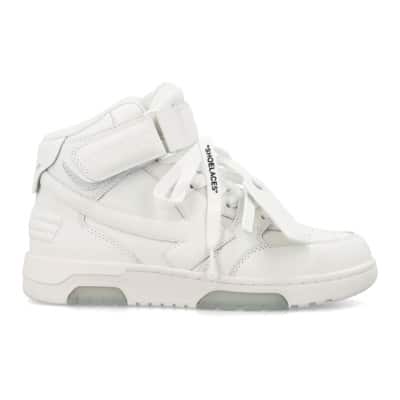 Witte Leren Mid-Top Sneakers met Geperforeerde Details Off White , White , Dames