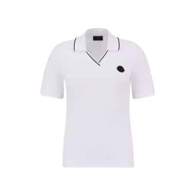 Witte Piqué Katoenen Polo met Zwarte Rand Moncler , White , Dames