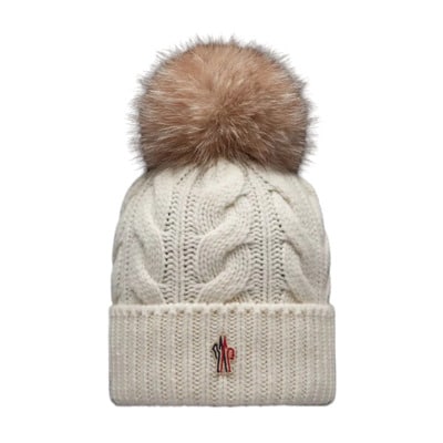 Witte Pom Pom Gebreide Muts Moncler , Multicolor , Dames