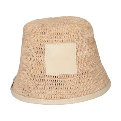 Witte Raffia Hoed met Leren Detail Jacquemus , Beige , Dames