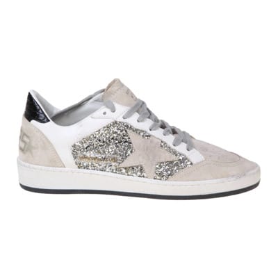 Witte en Zilveren Suede Ballstar Sneakers Golden Goose , Gray , Dames