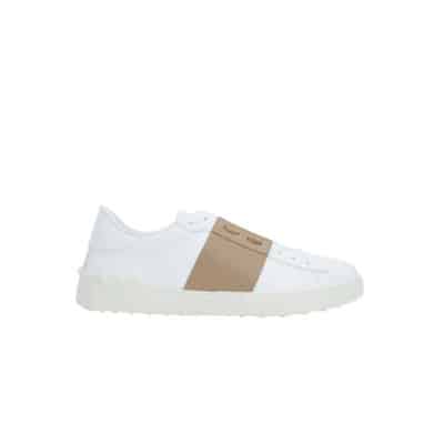 Witte leren lage sneakers met beige zijstrepen Valentino Garavani , White , Heren