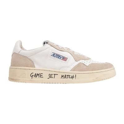 Witte leren sneakers met geperforeerde neus en geborduurd logo Autry , White , Dames