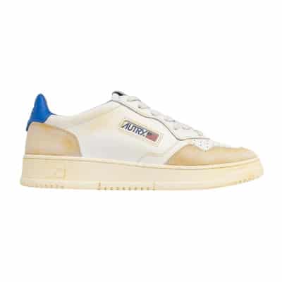 Witte leren sneakers met vintage afwerking en blauwe details Autry , White , Heren