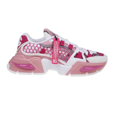 Witte/Roze Sneakers in Mix van Materialen Dolce & Gabbana , Multicolor , Dames