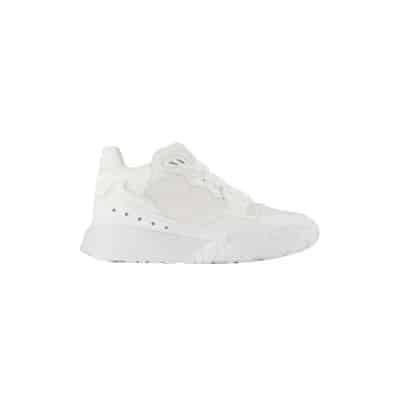 Witte/Zilveren Leren Sneakers Alexander McQueen , White , Dames