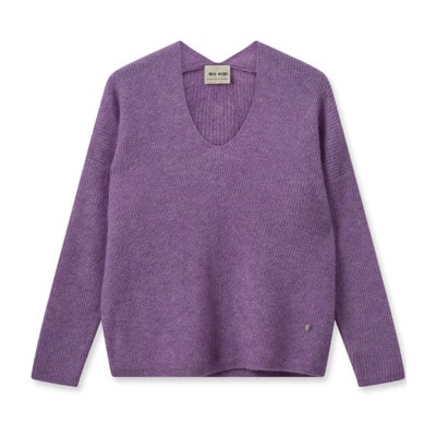 Zachte en Comfortabele V-Hals Gebreide Trui MOS Mosh , Purple , Dames