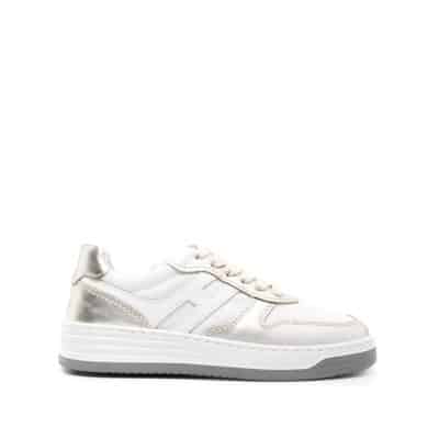 Zilveren Sneakers met Metallic Logo Patch Hogan , Gray , Dames