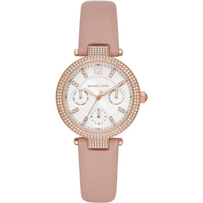 Zirkonia Leren Armband Horloge Roségoud Michael Kors , Multicolor , Dames