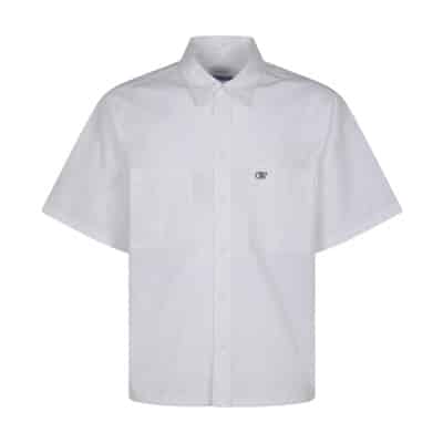 Zomer Zwaar Katoenen Korte Mouw Shirt Off White , White , Heren