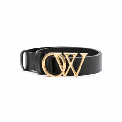 Zwart Leren Logo Riem Off White , Black , Dames