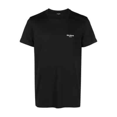 Zwart Logo T-shirt met Crew Neck Balmain , Black , Heren